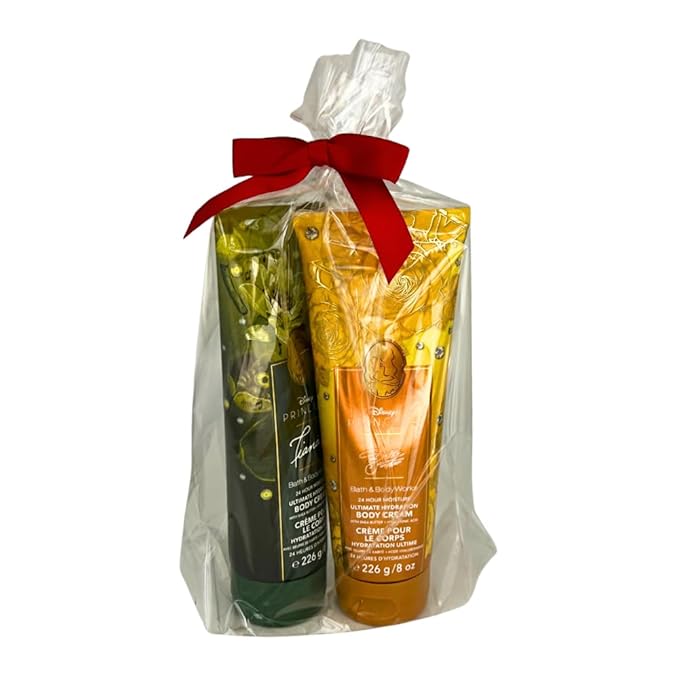 Bath & Body Works PRINCESS COLLECTION Ultimate Hydration Body Cream 2-piece Gift Set with a Bow for Holidays – Full Size – Limited Edition (Belle & Tiana)