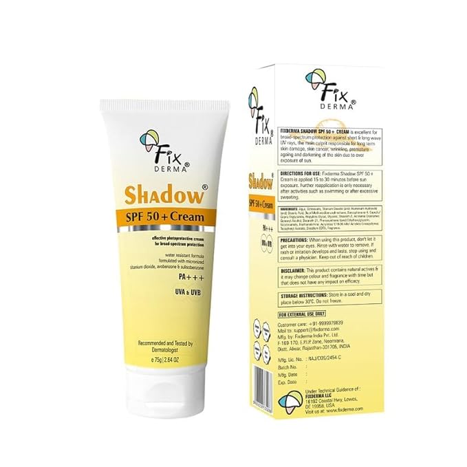 Fixderma Shadow SPF 50+ Cream | Sunscreen for Face | Sunscreen SPF 50 | Skin Sun Protection | Broad Spectrum Sunscreen for UV Protection Suitable for All Skin Types - 2.64 Fl Oz