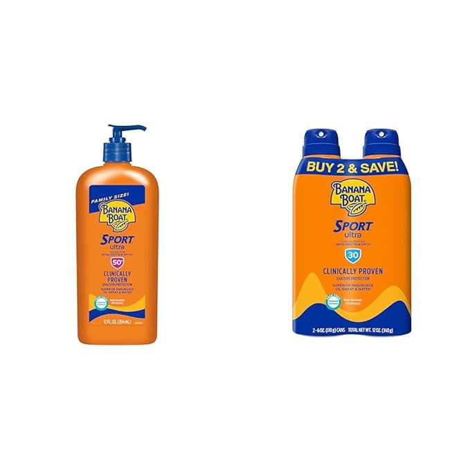 Banana Boat Sport Ultra SPF 50 Sunscreen Lotion, 12oz | Banana Boat Sunscreen SPF 50 Lotion & Sport Ultra SPF 30 Sunscreen Spray Twin Pack | Banana Boat Sunscreen Spray SPF 30