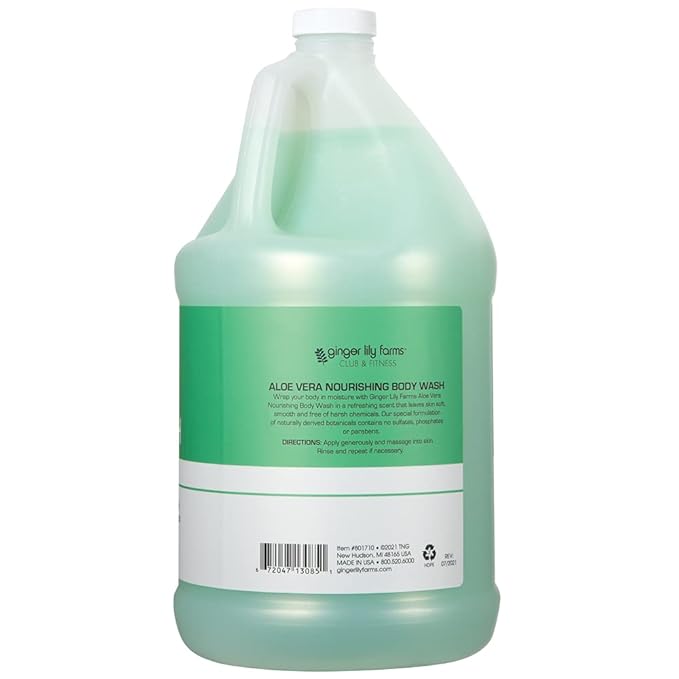 Ginger Lily Farms Club & Fitness Nourishing Body Wash, 100% Vegan & Cruelty-Free, Bath & Shower Gel for Men and Women, Aloe Vera Scent, 1 Gallon (128 fl. oz.) Refill
