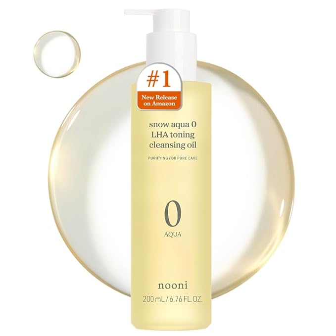 NOONI Facial Toner Pads - Glycolic Acid Pads 80 EA + Facial Cleanser - Snow Aqua 0 LHA Toning Cleansing Oil, 6.76 Fl Oz (200 ml) Bundle