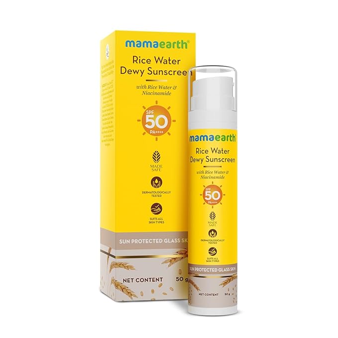 Mamaearth Rice Water Sunscreen SPF 50 PA++++, Lightweight Hydrating Face Sunscreen with Niacinamide & Natural Ingredients, UVA/UVB Protection,1.76 Oz (50g)