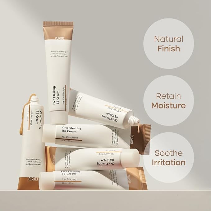 PURITO Cica Clearing BB Cream #31 Deep Warm 1 fl.oz / 30ml, Vegan bb cream, foundation, cruelty free