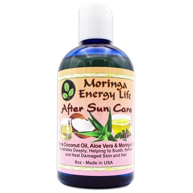 Moringa Energy Life After Sun Care Oil 8 oz, Soothes Skin from Sun Exposure with Coconut Oil, Aloe Vera Juice, Moringa Oil for Skin and Hair