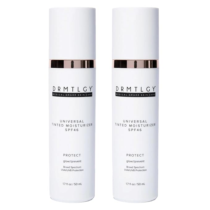 DRMTLGY Anti-Aging Tinted Moisturizer with SPF 46. Universal Tint. All-In-One Light Coverage Dewy Tinted Face Sunscreen with Broad Spectrum Protection Against UVA and UVB Rays. 1.7 oz, 2 pack
