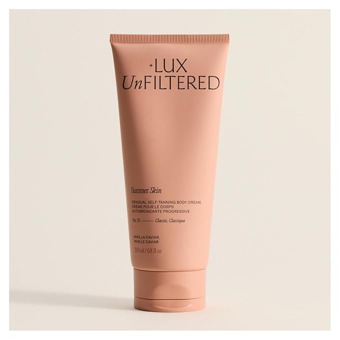 + Lux Unfiltered N°32 Summer Skin Classic Gradual Self Tanner, Hydrating Self Tanning Lotion - Shea Butter & Squalane - Non-Sticky, No Transfer, Natural-Looking - Vegan Sunless Tanner - Vanilla Caviar