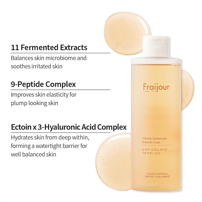 Fraijour Alchemic Ginsenoside Herbal Rx Toner – Hydrating Facial Toner with Ginsenoside, Ectoin & 11 Fermented Extracts, Boosts Moisture & Skin Barrier, Preps & Revives Dull Skin, 8.45 fl. oz.