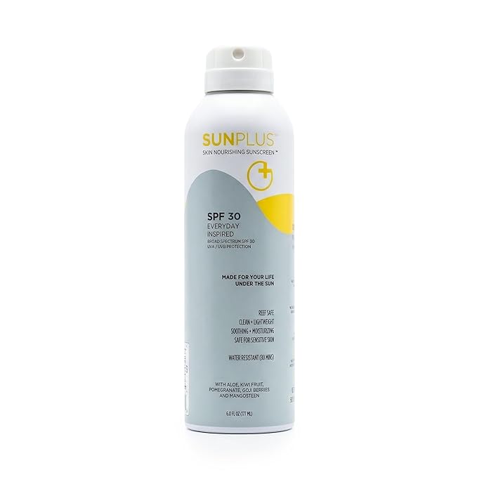 SUNPLUS SPF 30 Sunscreen Spray for Face & Body – Broad Spectrum Sunblock, Lightweight Continuous Mist, Water & Sweat Resistant, Hydrating Non-Greasy Spray Sunscreen Formula, Mineral Protection, 6 oz