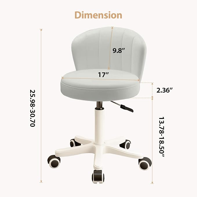 Small Desk Chair Round Rolling Chair with Back PU Leather Height Adjustable Swivel Vanity Work Computer Stool Chair for Home Office Bedroom, Set of 4