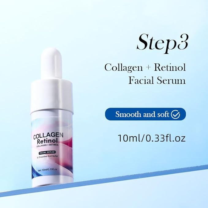 Collagen Retinol Travel Skincare Set, Hydrating Facial Starter Kit with Cleanser Toner Serum Face Moisturizer, Anti Aging Skin Care Routine Gift Set for Women Girls