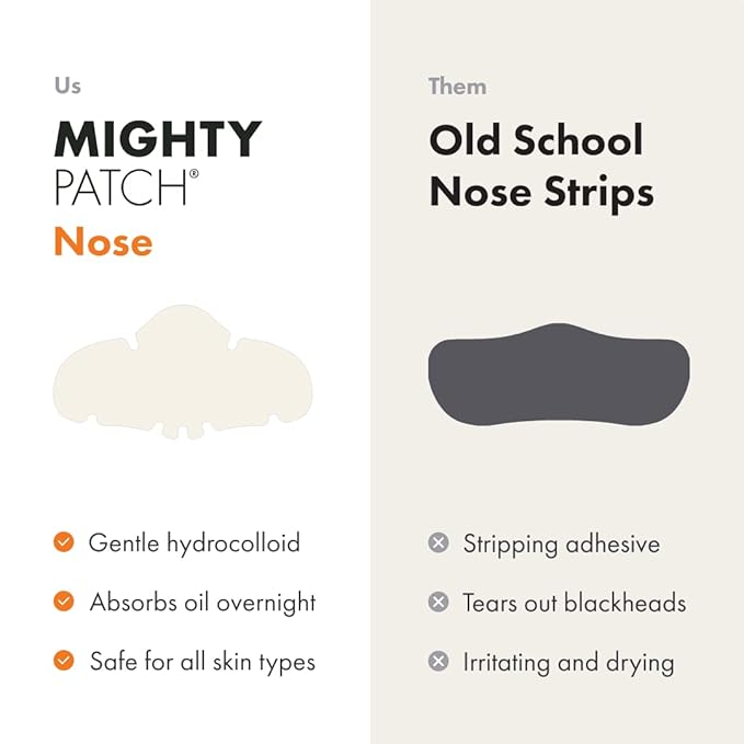 Mighty Patch Nose Pimple Patches from Hero Cosmetics, Large Hydrocolloid Pore Strips, Dermatologist Approved, Overnight, Blackhead Remover Strip to Absorb Acne Nose Gunk from Face, 10 Count