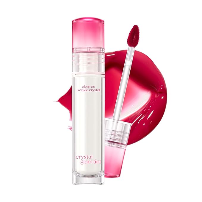 CLIO Crystal Glam Tint, Glossy Lip Tint with Glass-Like Shine, Lightweight Buildable Lip Stain, Long-Lasting Color, Non-Sticky, Rose Extract, Korean Lip Tint (005 FRESH CHERRY)