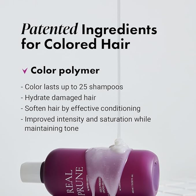 RATED GREEN Real Prune Color Protecting Travel Size Shampoo | Organic Cold Pressed Ingredient & Lamellux | For Color Treated hair | Silicone-Free, Korean Hair Care | 3.38 fl oz
