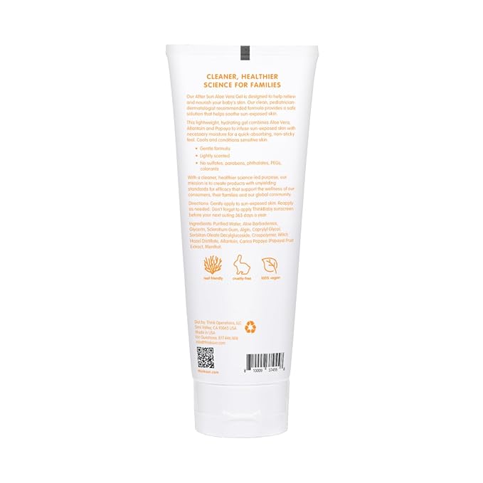 Thinkbaby Aloe Vera Gel After Sun Relief Lotion, 8 Fl Oz – EWG Verified Natural After Sun Skincare for Face & Body - Hydrating, Soothing & Moisturizing Sunburn Solution for Babies & Toddlers