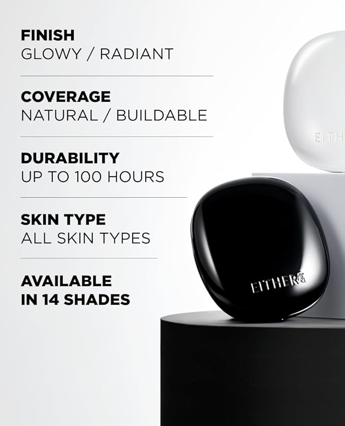 EITHER& Glow Pixel Cushion Foundation, Korean Glass Skin Finish, 62% Skincare-Infused, Antioxidant-Rich, Long-Lasting, Buildable Coverage (17N Vanilla, 12g)