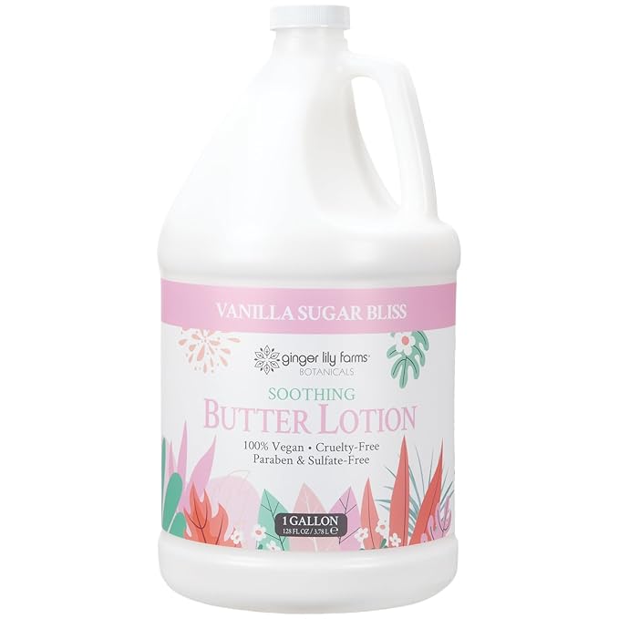 Ginger Lily Farms Botanicals Soothing Butter Lotion for Dry Skin, 100% Vegan & Cruelty-Free, Vanilla Sugar Bliss Scent, 1 Gallon (Pack of 4)