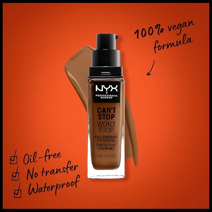 NYX PROFESSIONAL MAKEUP Can't Stop Won't Stop Foundation, 24h Full Coverage Matte Finish - Warm (Pack of 2)