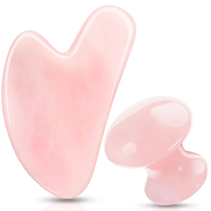 2 Pcs Gua Sha Scraping Massage Tool Gua Sha Facial Tool Massage Stone Gua Sha Tool for Body Spa Skincare Eye Face Neck Beauty Relaxing (Rose Quartz)