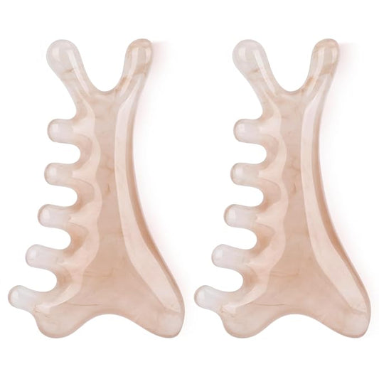 2 Pcs Gua Sha Facial Tools 4-in-1 Guasha Tool for Face Neck Eye Jaw, Gray Resin Massage Comb Head SPA Brush Scalp Massager for Hair Growth Body Tension Relief Lymphatic Drainage