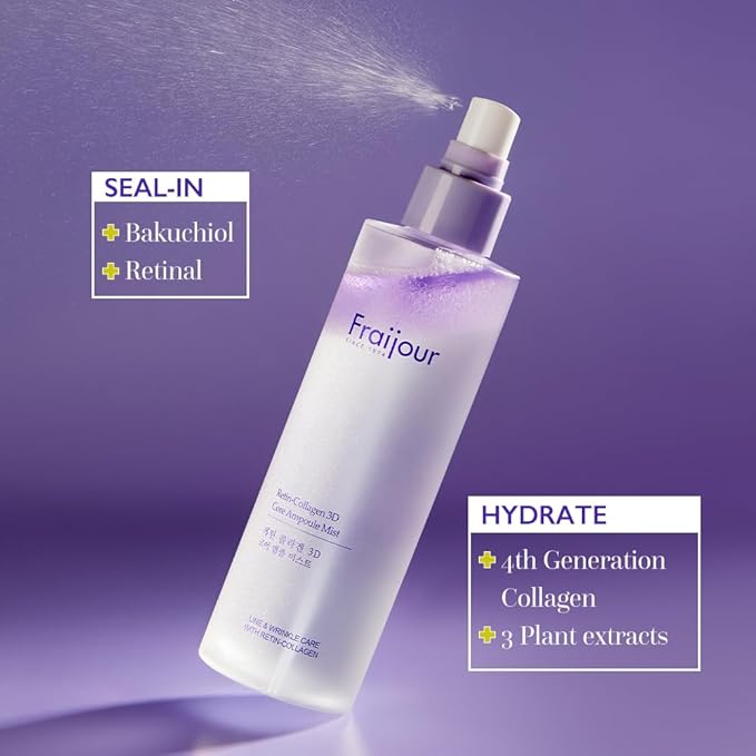 Fraijour Retin-Collagen 3D Core Ampoule Mist – Anti-Aging Facial Mist with Retinal, Bakuchiol & Hydrating Oils, Firms & Plumps Skin, Low pH, for Sensitive Skin, 6.76 fl.oz.