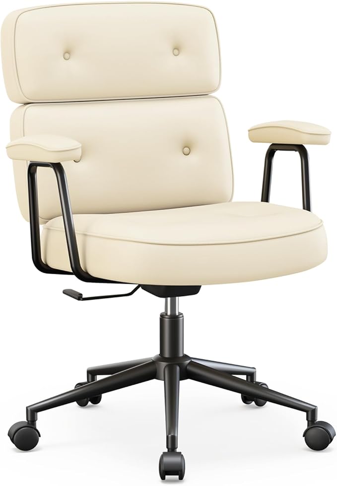 OLIXIS Ergonomic Home Office Desk Chair, Computer Chair with Lumbar Support Adjustable Height Rolling Swivel Executive Task Armrests Chair, Off-White