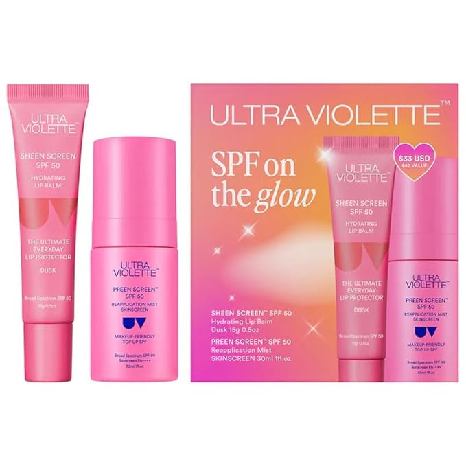 SPF on the Glow SPF 50 Reapplication Mist & Lip Balm Sunscreen Duo - Broad-Spectrum UV Protection, Hydrating, Moisturizing, Travel-Friendly, Lightweight, Non-Greasy Formula