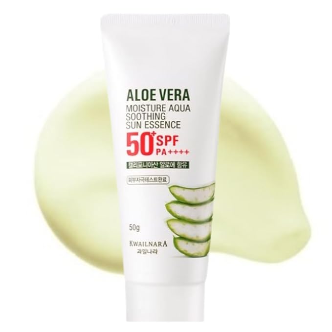 Kwalnara Aloe Vera Moisture Aqua Soothing Sun Essence SPF 50+ PA++++, 썬크림 50g | Lightweight Korean Sunscreen for Sensitive Skin, made in Korea