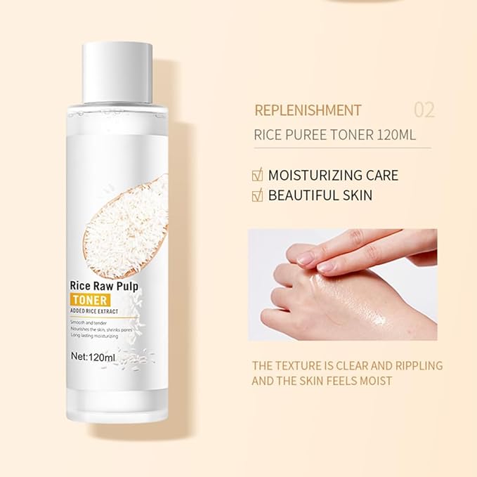 Rice Rice Skin Care Gift Set for Women Girls,6 Pcs Rice Raw Pulp Facial Skincare Kit-Cleanser,Toner,Lotion,Essence,Eye Cream and Face Cream to Cleansing,Moisturizing,Smoothing and Firming