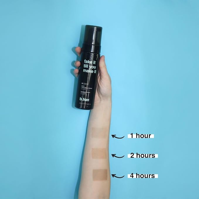 b.tan Dark Self Tanner Mousse | Fake It Till You Make It - Best 1 Hour Express Sunless Tanning Foam, Gold Bronzing Glow, Face & Body, No Fake Tan Smell, 6.7 Fl Oz
