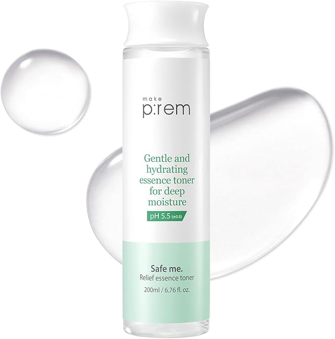 Make P:REM Safe Me. Relief Essence Toner, Quick and Deep Hydrating Face Toner, All Skin Types, 24-Hour Moisturizing, EVE Vegan, Korean Skin Care (6.76 fl oz, 200ml)