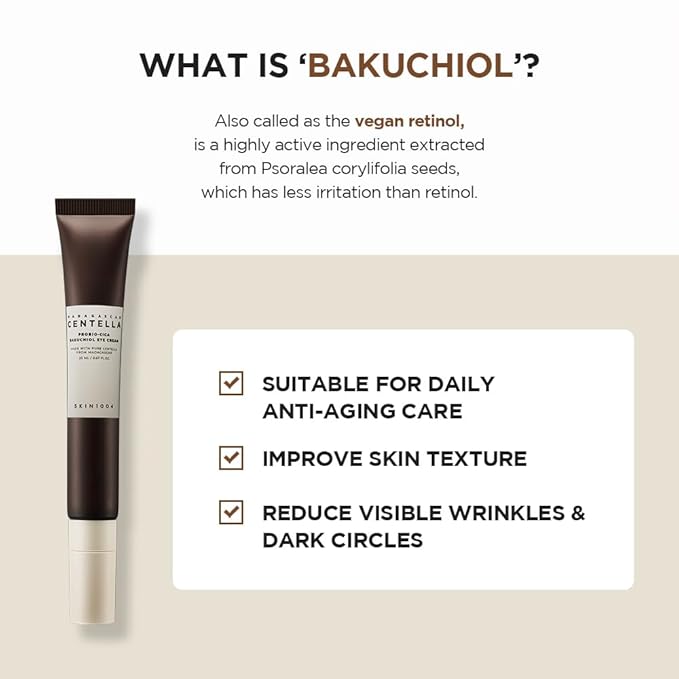 SKIN1004 Centella Probio-Cica Bakuchiol Eye Cream, Korean Eye Cream for Fine Lines with Centella, Hydrating Eye Treatment for Under Eye Area, Retinol Alternative, Korean Skin Care, 0.67 fl.oz / 20ml