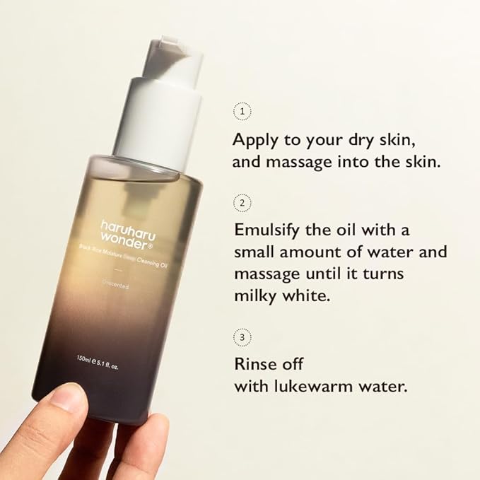HARUHARU wonder Black Rice Moisture Cleansing Oil, Travel Size, Double Cleansing, Daily Makeup remover, Pore Oil Cleanser, Korean Skincare, Non-comedogenic, Vegan, 1.0 fl oz