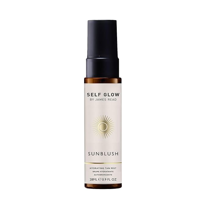 Self Glow by James Read - Sunblush Hydrating Tan Mist with Rosewater Travel Size | Gradual Tanner to Plump + Tone | Buildable | Non-Allergen Fragrance, Non-Drying Alcohol (28mL | 0.9 fl oz)