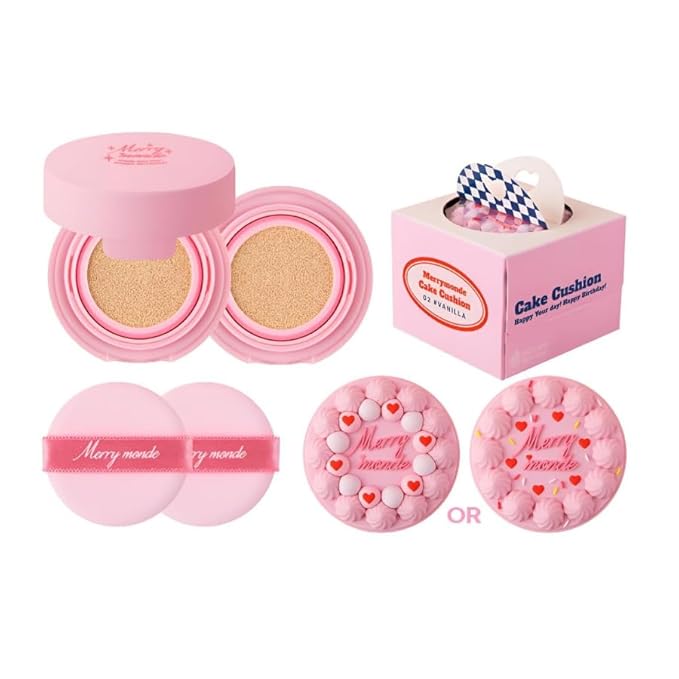 Merrymonde Happy Your Day Cushion, SPF40 PA++, Full Coverage, Pore Blurring, Hydrating Makeup, Korean Cushion Foundation with – Includes Puff & Refill (02 Vanilla, 1 Count)