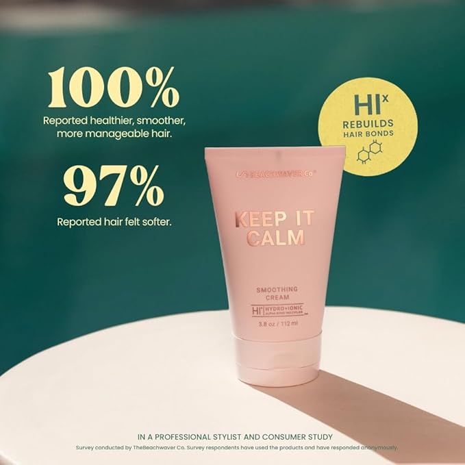 The Beachwaver Co. Keep It Calm Smoothing Cream - Full Size (3.8 Oz) Styling Cream for Smooth, Sleek Hair Anti-Frizz Flyaway Tamer w/HiX Vegan Bond Multipliers Polynesian Pink Sugar(Pack of 2)