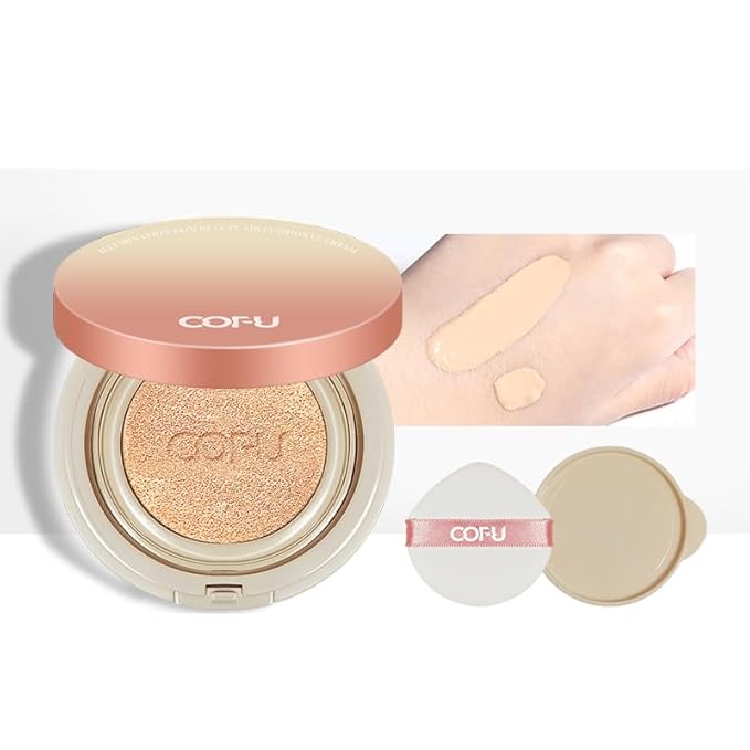 1 PC COFU Air Cushion CC Cream Foundation, Long Lasting Light Weight Moisturizing Foundation Cushion BB Cream with Refill (Natural, 13g+13g)