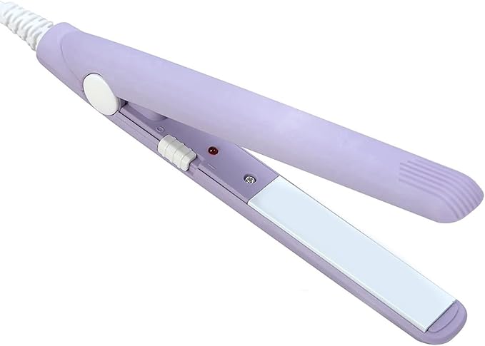 Mini Hair Straightener 2 in 1 Straight and Curly Hair Flat Iron Ceramic Tourmaline Plate 100-240V 20W US Plug (Purple)