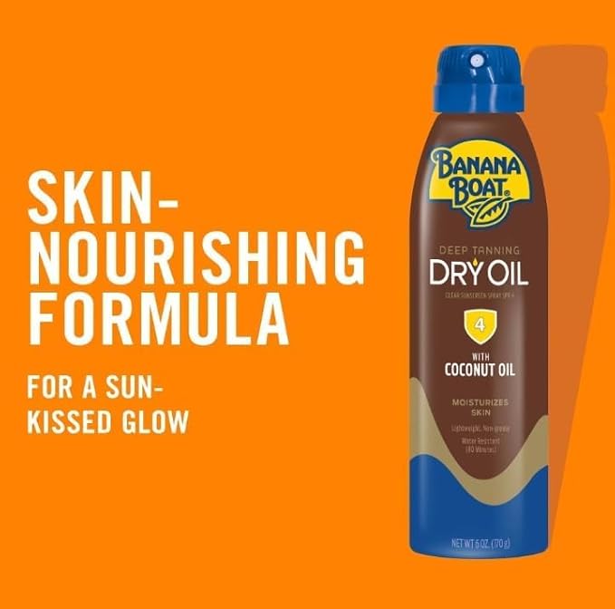 New Banan'a Boat Deep Tanning Oil Spray SPF 4, Clear Dry Sunscreen Spray, Dark Tanning Oil, 6 oz (Pack of 1)