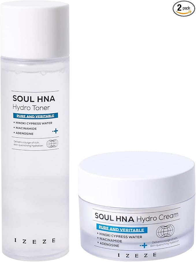 IZEZE Soul Hydro Toner 5.07 fl.oz, 150ml and Soul Hydro Cream 1.69 fl.oz, 50ml Bundle l Hyaluronic Acid, Korean Skin Care for Dry Skin