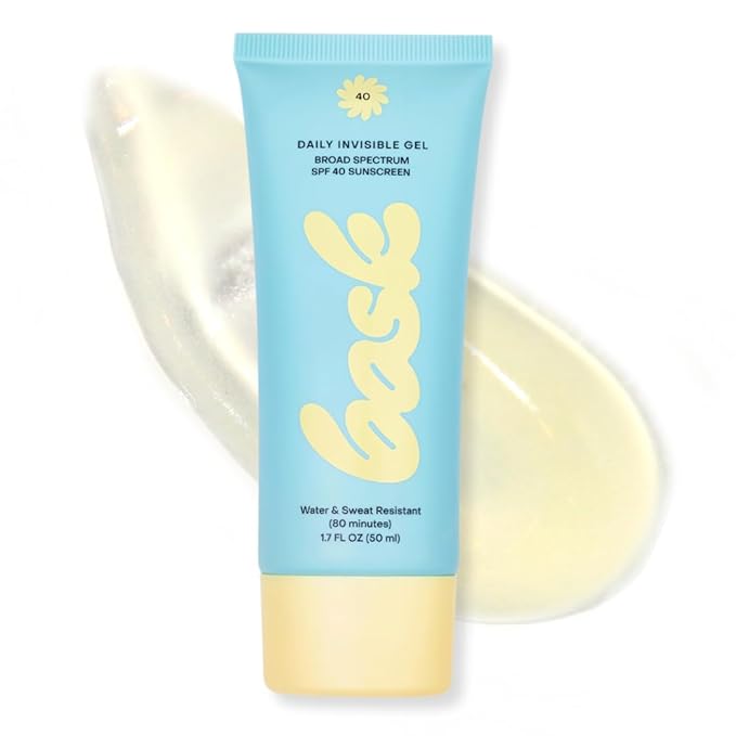 Bask Suncare SPF 40 Daily Invisible Gel Face Sunscreen - Broad Spectrum Protection, Fragrance Free, Makeup Primer, Hydrating, Clear, Lightweight & Non-Greasy, Dermatologist Recommended, 1.7 fl oz