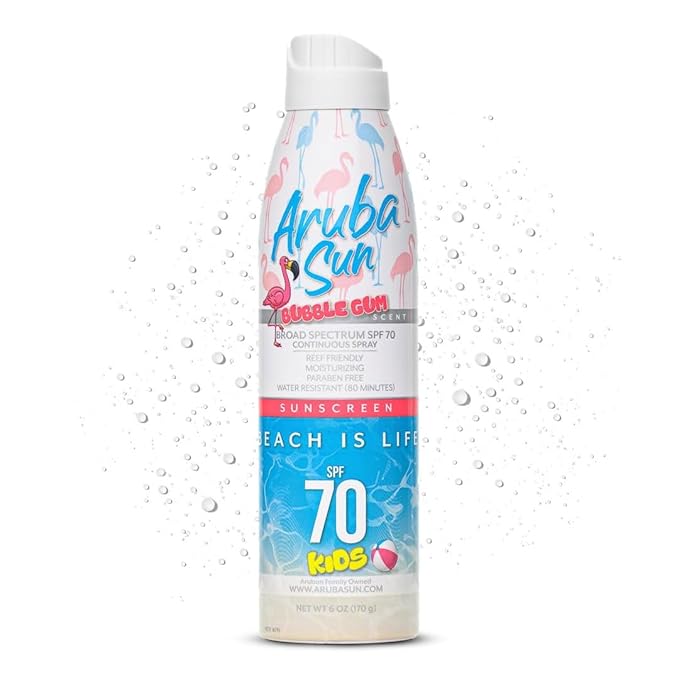 SPF 70 Kids Sunscreen Spray with Bubble Gum Scent 6oz - Reef Act Compliant no 67 Octinoxate & Oxybenzone Free - Sun Screen Broad Spectrum UVA/UVB - Sunscreen Waterproof and Non-Greasy