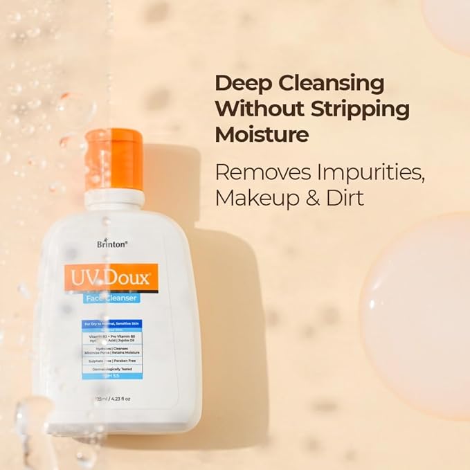 UV Doux Face Cleanser | Enriched with Hyaluronic Acid, Jojoba Oil, Niacinamide | Deep Cleansing & Hydration | Removes Excess Oil | Sulphate & Paraben-Free For All Skin Types 4.4 fl oz.