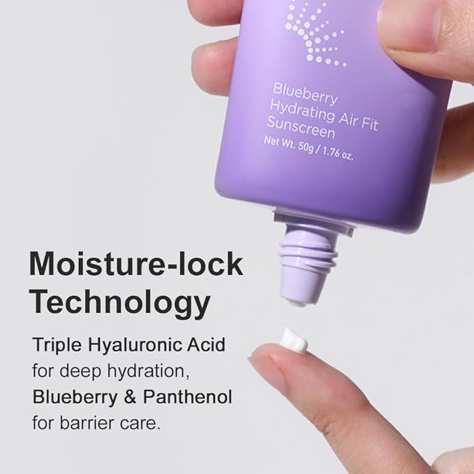 FRUDIA Blueberry Hydrating Air Fit Sunscreen SPF 50 PA++++ | Ultra Lightweight and Broad Spectrum Korean Face Sunscreen with Blueberry, Triple Hyaluronic Acid, & Panthenol | No White Cast, 1.76 oz