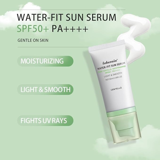 Centella Sunscreen SPF 50,Face Sun Screen Long-Lasting Protection,Madagascar Sunscreen, NO White Cast-Dry Oily Skincare,Moisturizing Non-ticky Centella Water-Fit Sun Serum for All Skin (Green)