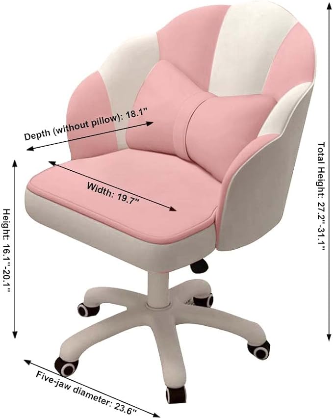 Vanity Chair with Wheels Velvet Petal Desk Chair Upholstered Tufted Home Office Chair for Women Girls, Height Adjustable Makeup Task Chair for Bedroom Living Room