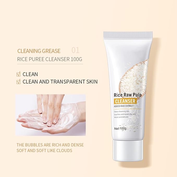 Rice Rice Skin Care Gift Set for Women Girls,6 Pcs Rice Raw Pulp Facial Skincare Kit-Cleanser,Toner,Lotion,Essence,Eye Cream and Face Cream to Cleansing,Moisturizing,Smoothing and Firming