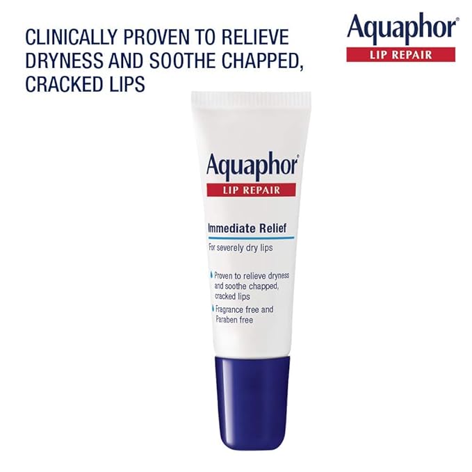 Aquaphor Lip Repair Ointment - Long-lasting Moisture to Soothe Dry Chapped Lips - .35 fl. oz. Tube,(Pack of 2)