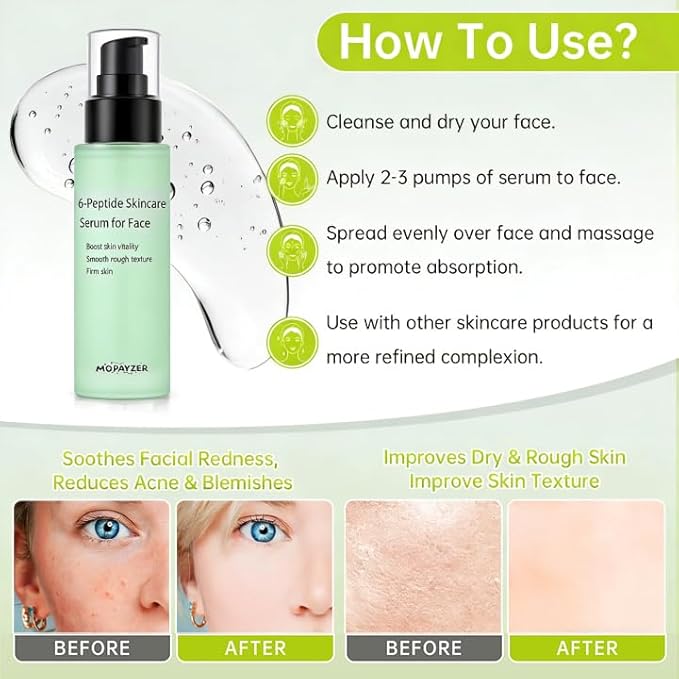 6X Peptide Skin Booster Toner Set, Peptide Boosting Facial Essence for Women, 2 Pcs Repairing Serum with Niacinamide & Hyaluronic Acid, Reduces Fine Lines & Wrinkles, Soothes Skin, Korean Skin Care