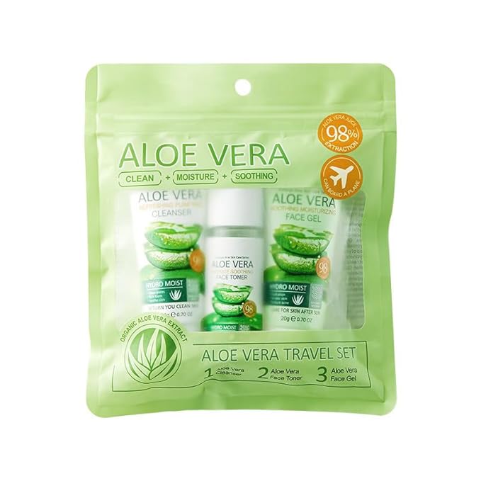 1 PC Travel Size Aloe Vera Facial Cleanser + Toner +Moisturizing Gel, Soothing Nourishing Calming Hydrating Refreshing Aloe Vera Skin Care Set