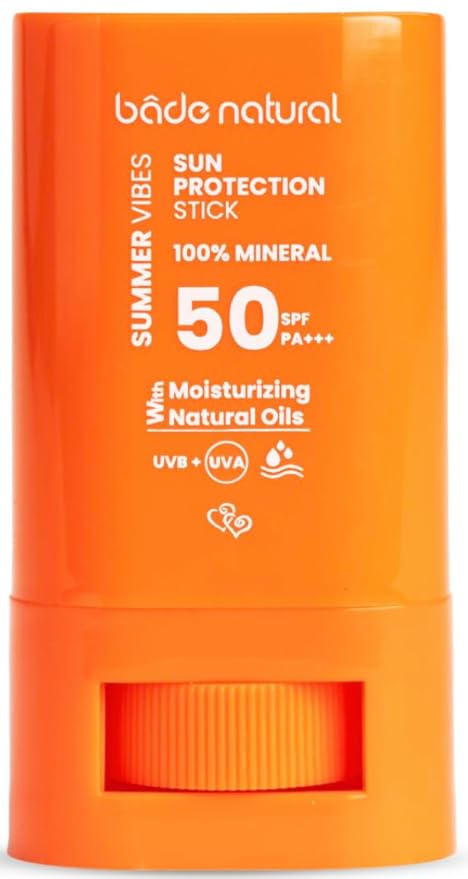 Bade Natural SPF 50 Mineral Sunscreen Stick – Zinc Oxide Broad Spectrum Protection for Face – With Plant-Based Oils – Water-Resistant Sun Stick, 0.56 oz